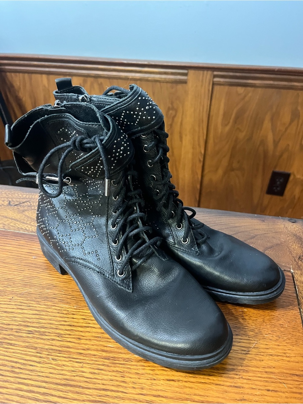 Vince Camuto tiny studs combat/biker boot, 9.5